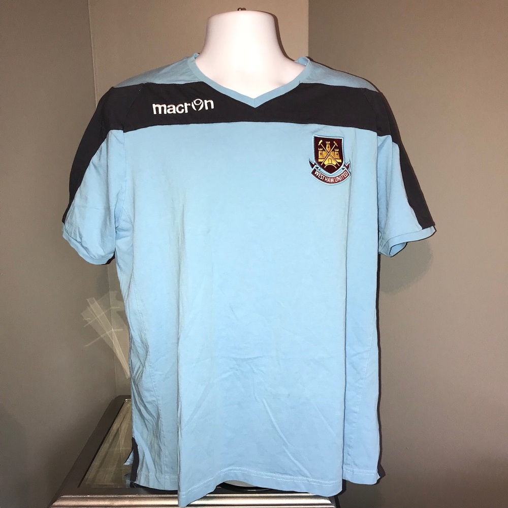 Mens Blue Macron V-Neck Graphics Shirt